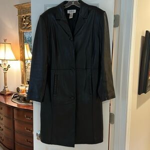 Alfani Black Leather Long Coat- M